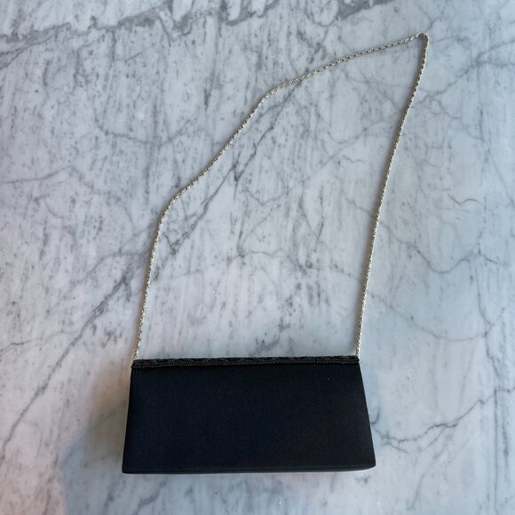Black Beaded Geometric Evening Clutch with Elegant Chain Strap - Picture 2 of 6